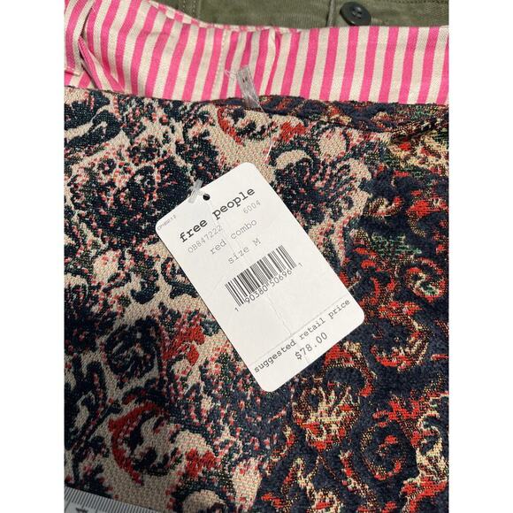 Free People Textured Printed A-Line Skirt in red combo women’s size medium new - Picture 2 of 8